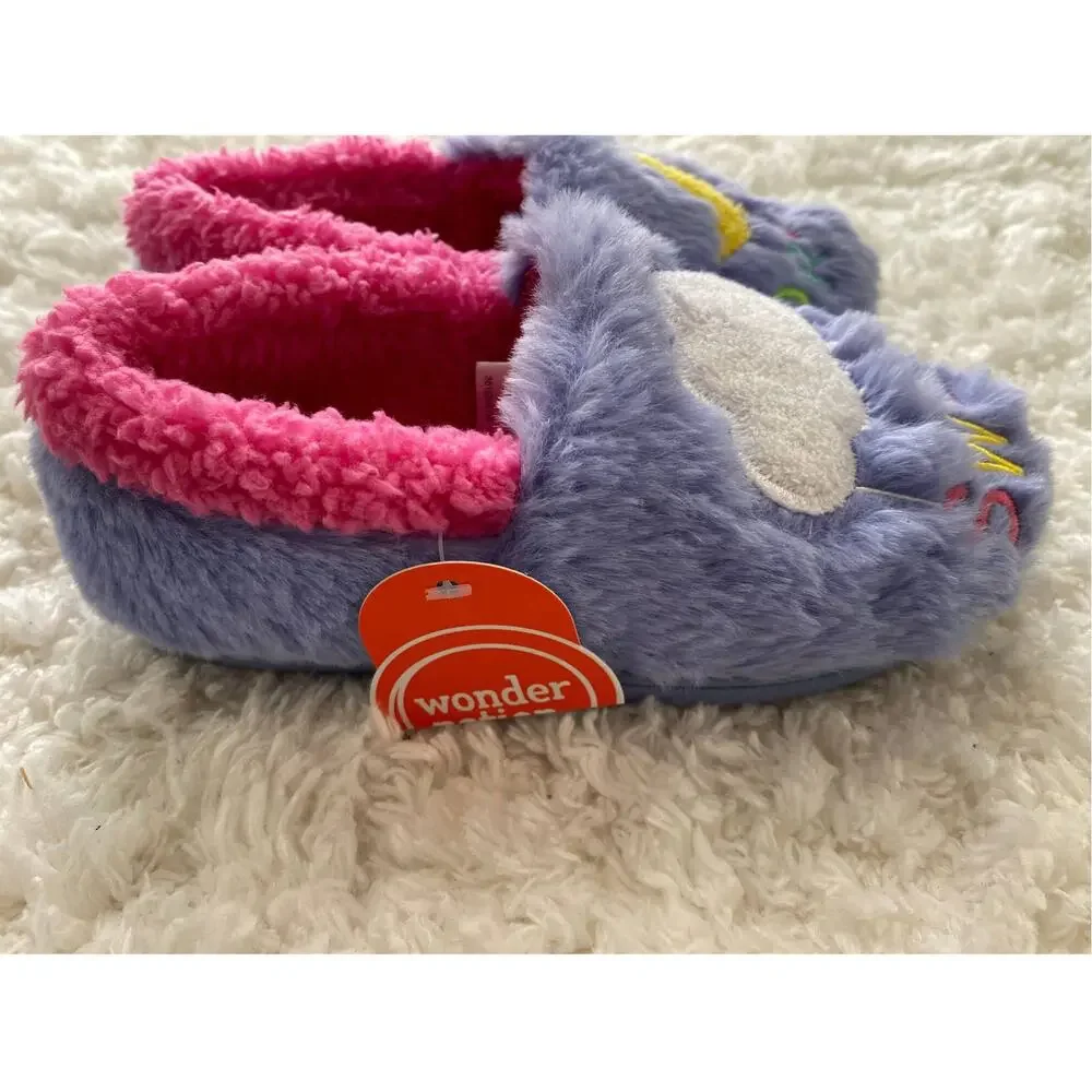 Wondernation Girls Purple Pink Fuzzy Warm Sweet Dream Slippers NEW Size 11-12